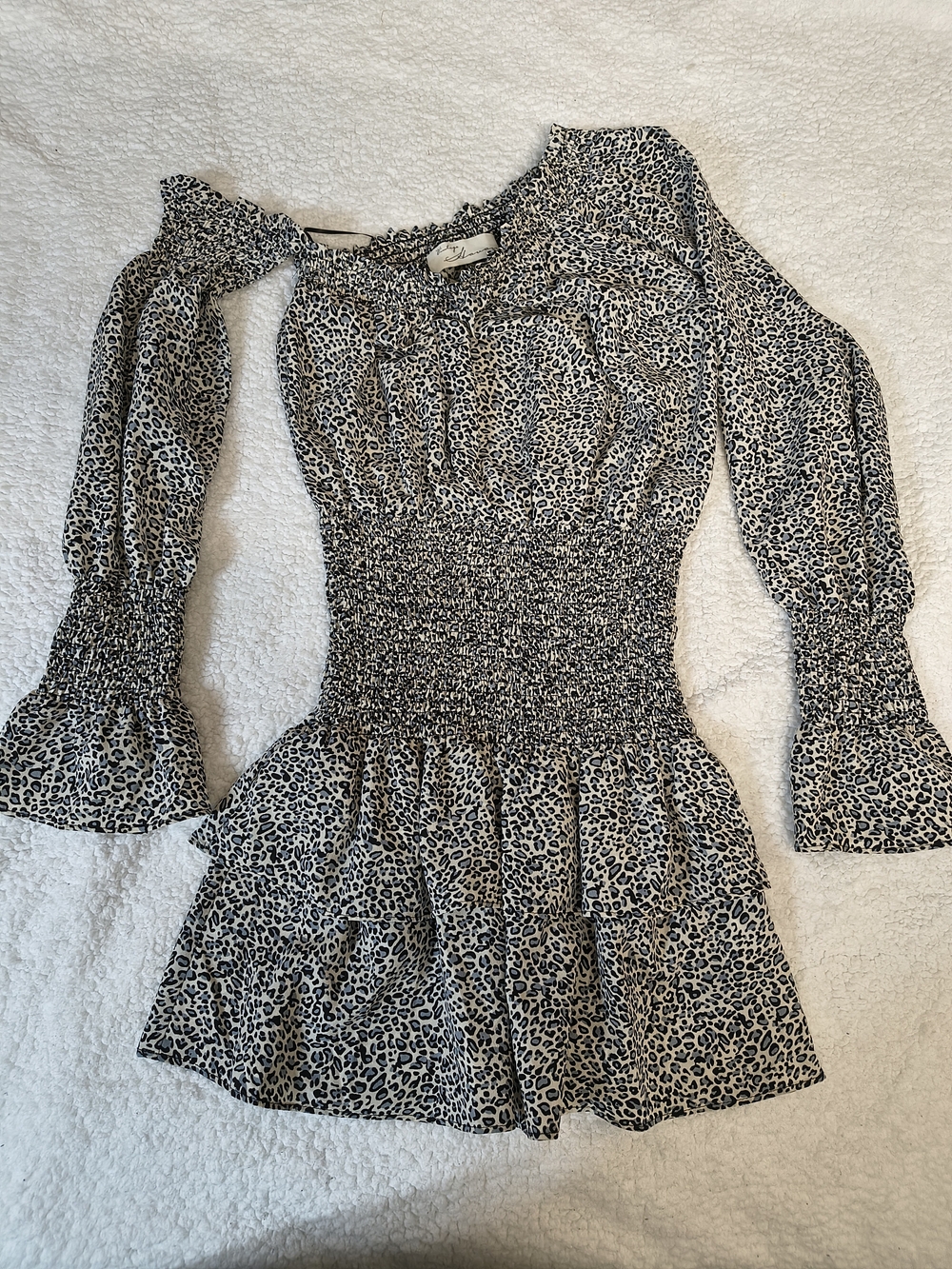 Vintage Havana Black and White Leopard Print Long Sleeve Mini Dress
